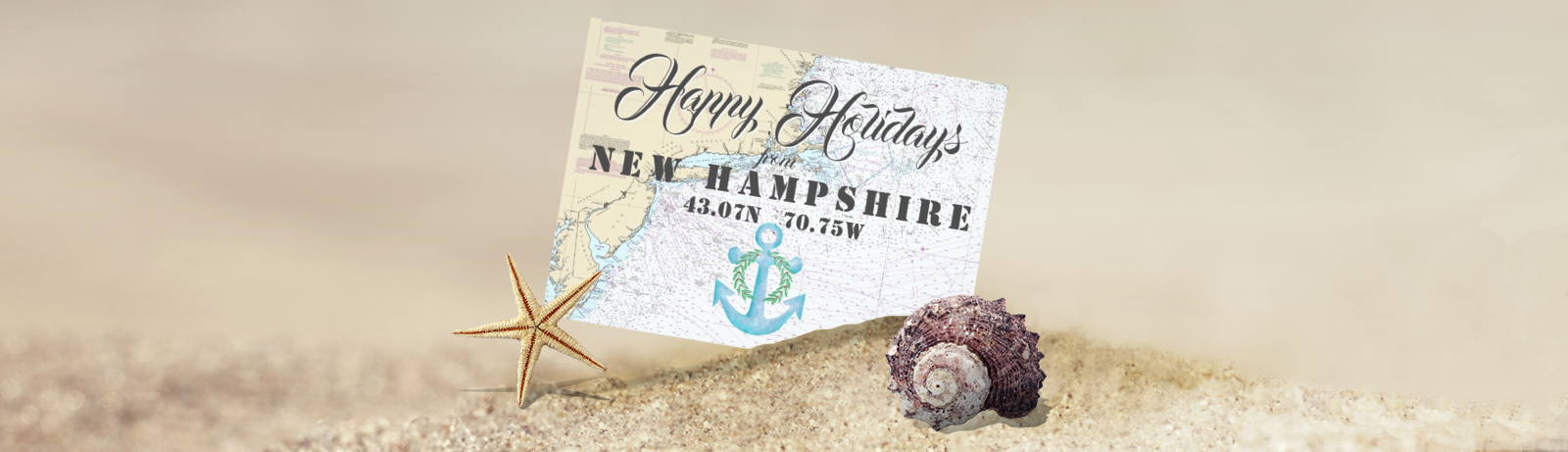 Tropical and Nautical Holiday Cards Banner showing Happy Holidays from New Hampshire Holiday Card