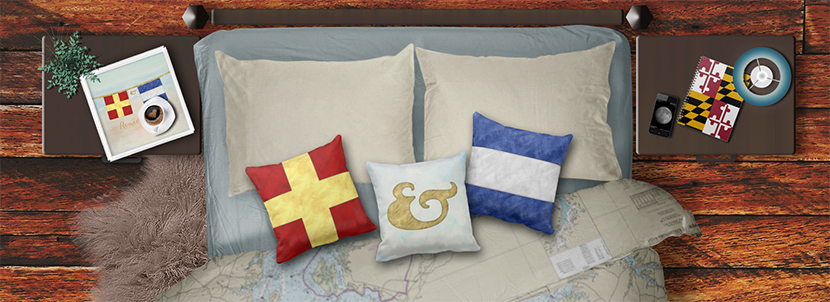 Nautical Flag Monogram Pillows Bedroom Mockup