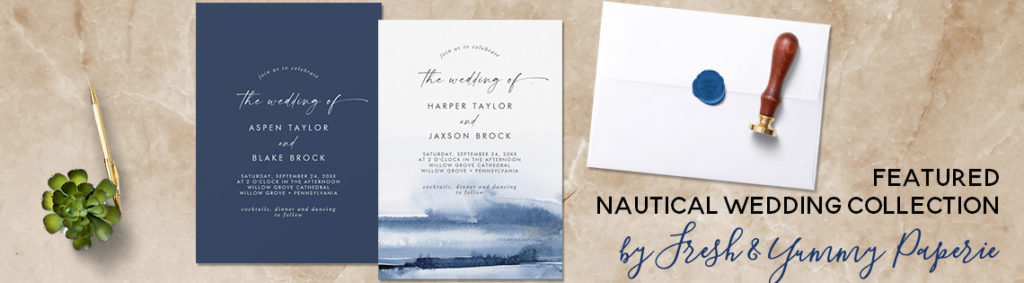 Fresh and Yummy Paperie Watercolor Modern Floral Nautical Wedding Suite | www.NauticalBoutique.Co