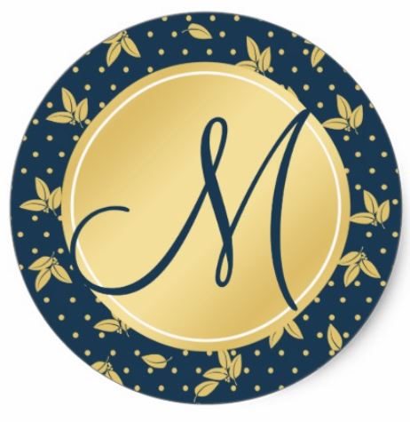 Classic Nave Blue and Gold Monogram Envelope Seal