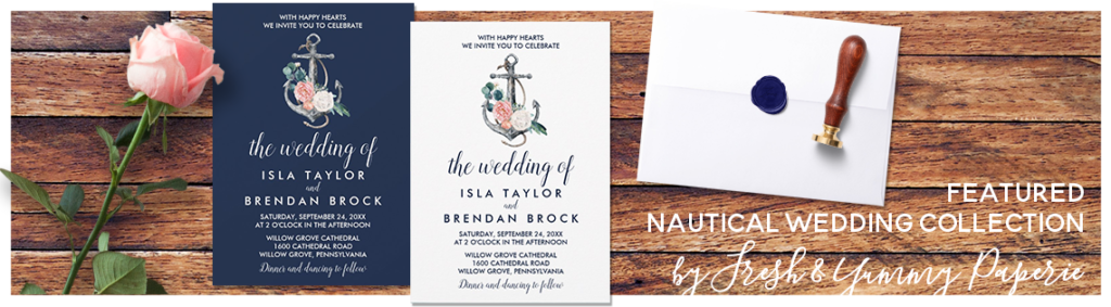 Fresh and Yummy Paperie Watercolor Roses Nautical Wedding Suite | www.NauticalBoutique.Co