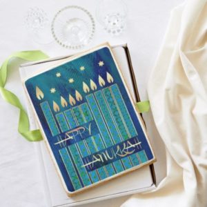 Happy Hanukkah in Gold Blues and Teals