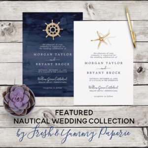 Fresh and Yummy Paperie Watercolor Modern Floral Nautical Wedding Suite | www.NauticalBoutique.Co