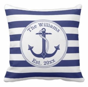Personalized Blue and White Striped Pillow with Anchor 189985069505406440