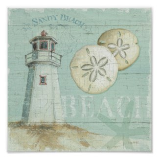 Lighthouse and Sand Dollars Poster