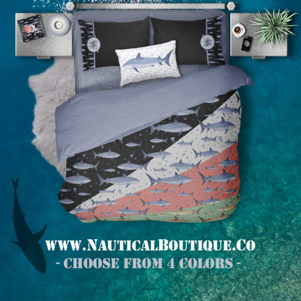 Watercolor Shark Decor Www NauticalBoutique Co   Bedroom Mockup Square SHARKS VSq 600x600 