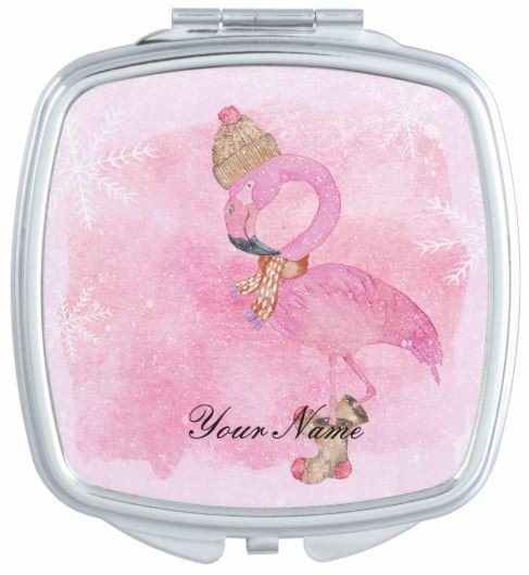 Most Adorable Winter Flamingo Ever Personalized Compact Mirror