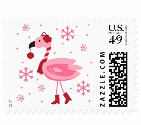 Flamingo in Red Boots Postage Stamp