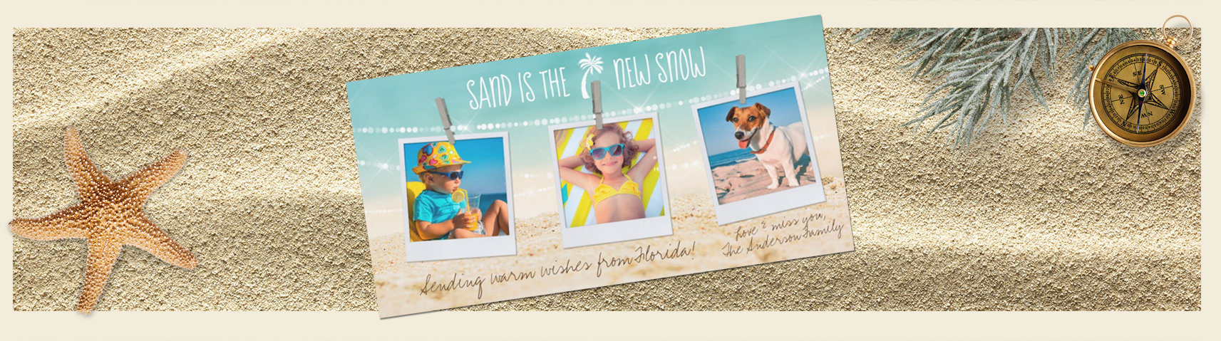 Aqua Ocean and Sandy Beach Sand is the New Snow Holiday Card | www.NauticalBoutique.Co
